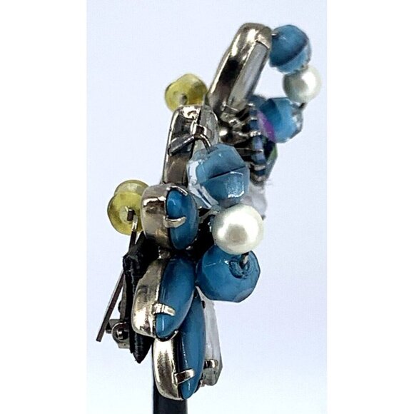 Hobe Earrings Clip on Blue Milk Aurora Borealis Faux Pearls Glass Rhinestones Vt - Picture 4 of 8